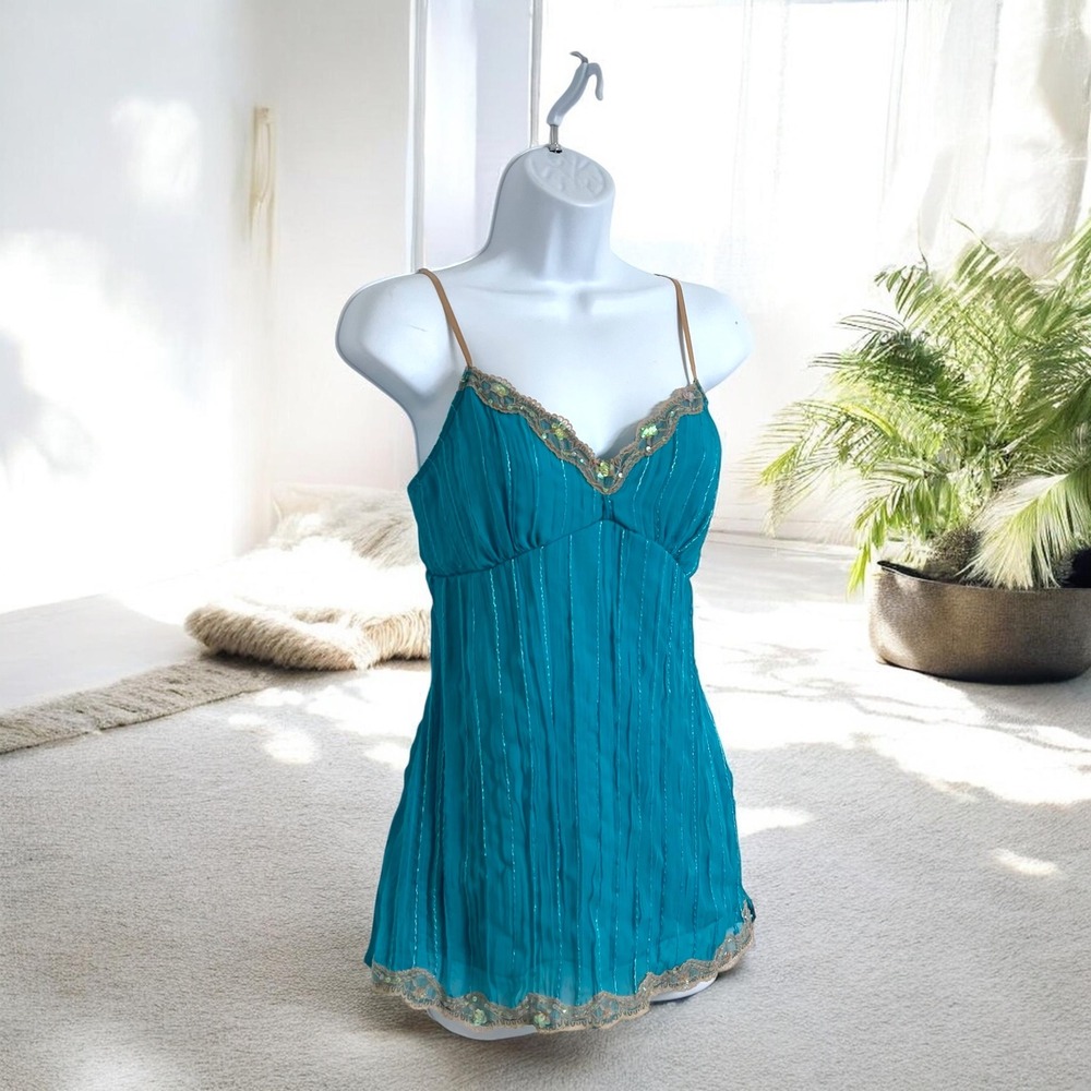Vtg Y2K No Bundaries Babydoll Cami Top Juniors L 11/13 Fairycore Sequin Lace